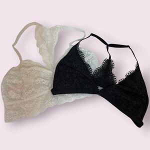 Victoria's Secret and‎ PINK Lace Bralettes Set Black and Ivory Size Medium
